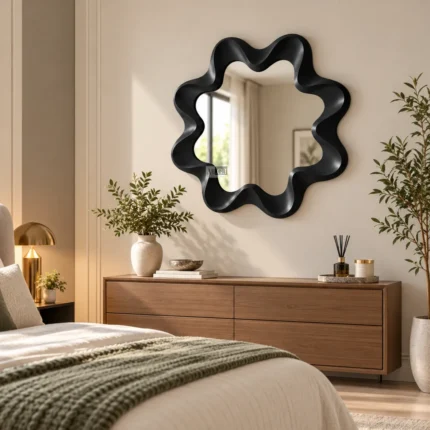 Ali.G.I 32" Matte Black Wavy Wall Mirror | Modern Designer Decorative Mirror for Bedroom, Living Room, Vanity & Entryway Decor