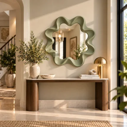 Ali.G.I 32" Sage Green Wavy Wall Mirror | Designer Decorative Mirror for Living Room, Bedroom, Entryway & Vanity