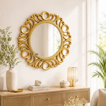 Ali.G.I 30 Inch Gold Ornate Round Wall Mirror | Decorative Baroque Style Statement Mirror for Living Room, Bedroom & Entryway