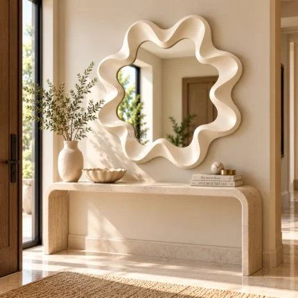 Ali.G.I 32" Ivory Wavy Wall Mirror | Modern Cream Designer Mirror for Bedroom, Living Room, Vanity, Entryway & Home Decor