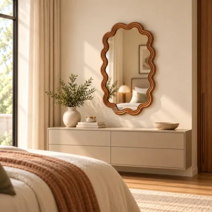 Ali.G.I 24x36 Inch Scalloped Wooden Wall Mirror | Bedroom Decor, Living Room, Restroom Decor
